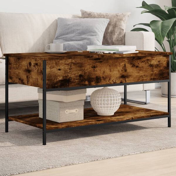 vidaXL Table basse ch&ecirc;ne fum&eacute; 100x50x50 cm bois d'ing&eacute;nierie et m&eacute;tal