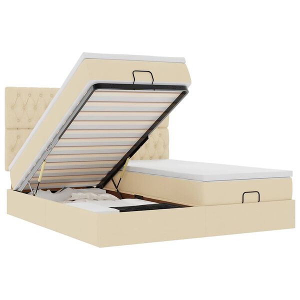 VidaXL Cadre de lit ottoman avec matelas cr&egrave;me 200x200cm tissu