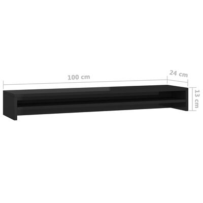 vidaXL Support de moniteur Noir brillant 100 x 24 x 13 cm Aggloméré
