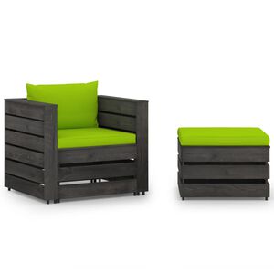 vidaXL Salon de jardin 2 pcs avec coussins Bois impr&eacute;gn&eacute; de gris