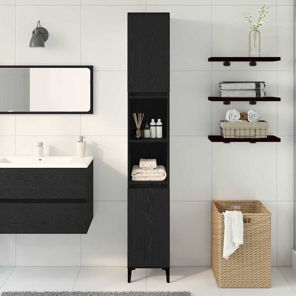vidaXL Cabinet de salle de bain avec porte Ch&ecirc;ne noir 30 x 30 x 190 cm