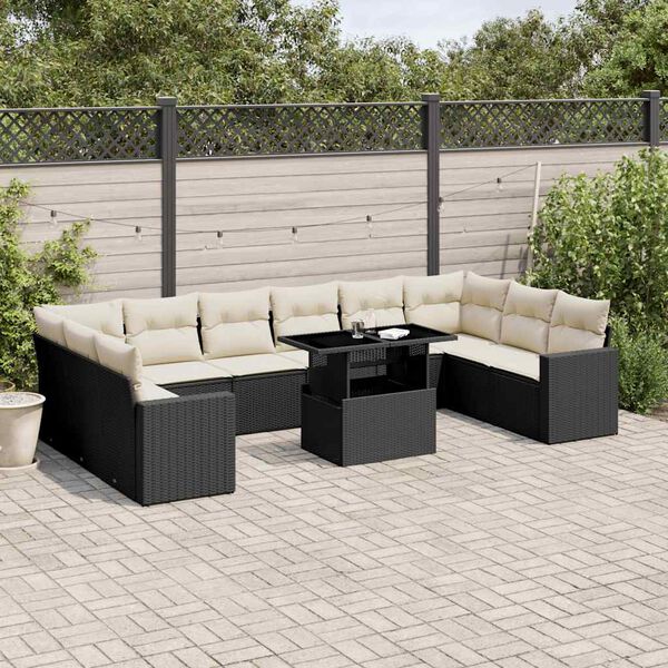 vidaXL Salon de jardin 11 pcs avec coussins noir r&eacute;sine tress&eacute;e