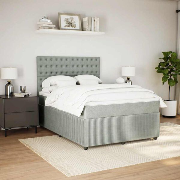 vidaXL Sommier &agrave; lattes de lit et matelas Gris clair 140x190cm Velours