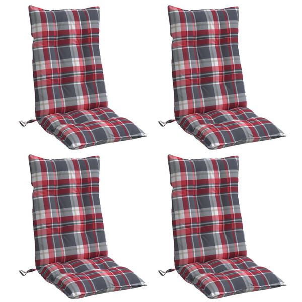 vidaXL Coussins de chaise &agrave; dossier haut lot de 4 motif carreaux rouge
