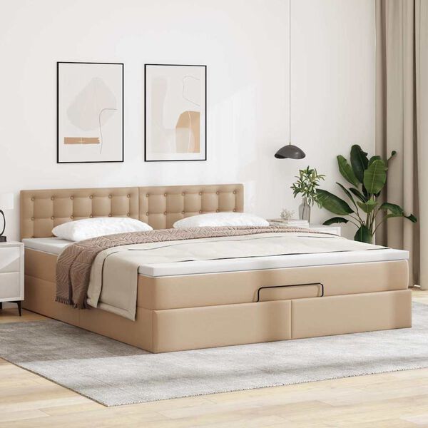 vidaXL Lit ottoman avec matelas & LED Cappuccino 140x200cm similicuir