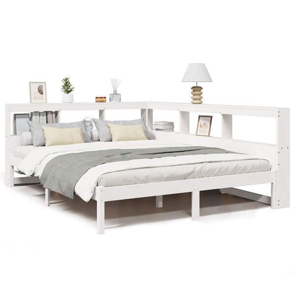 vidaXL Lit biblioth&egrave;que sans matelas blanc 135x190 cm bois pin massif