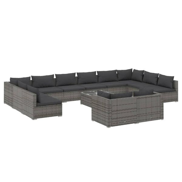 vidaXL Salon de jardin 13 pcs avec coussins Gris R&eacute;sine tress&eacute;e