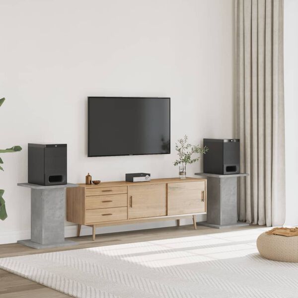 vidaXL Supports de haut-parleurs 2 pcs gris b&eacute;ton bois d'ing&eacute;nierie