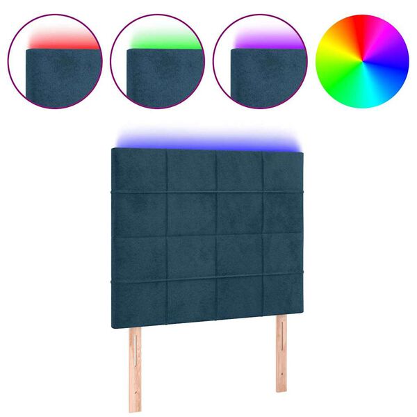 vidaXL T&ecirc;te de lit &agrave; LED Bleu fonc&eacute; 80x5x118/128 cm Velours