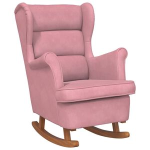 vidaXL Fauteuil &agrave; bascule &agrave; oreilles en velours rose bois massif