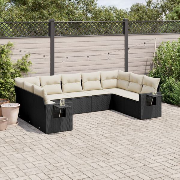 vidaXL Salon de jardin 9 pcs avec coussins noir r&eacute;sine tress&eacute;e