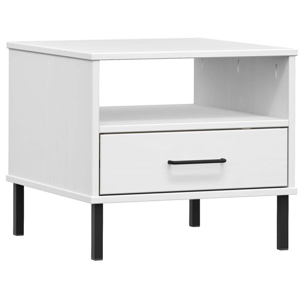 vidaXL Table de chevet avec pieds en m&eacute;tal Blanc Bois pin massif OSLO
