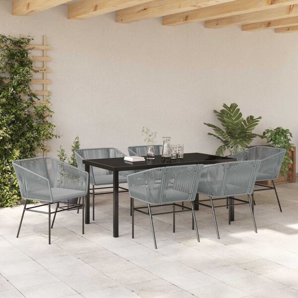 vidaXL Ensemble de salle &agrave; manger pour jardin avec coussin 7 pcs Gris