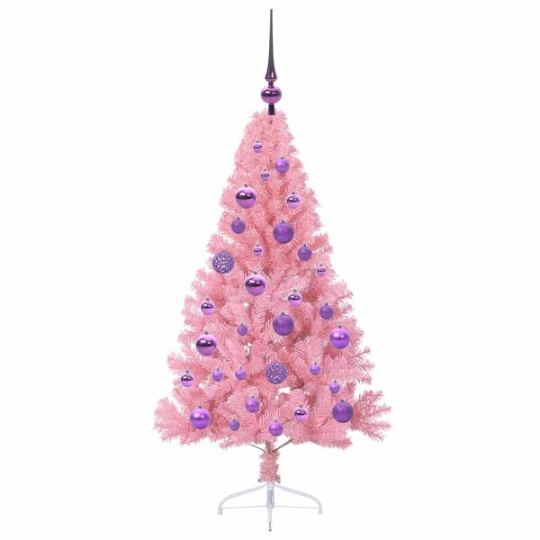 vidaXL Sapin de No&euml;l artificiel pr&eacute;-&eacute;clair&eacute; Rose 120 cm PVC