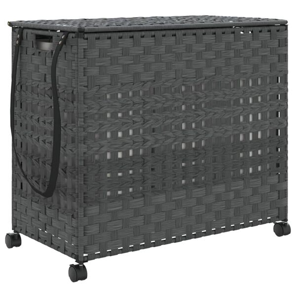 vidaXL Panier &agrave; linge avec roulettes gris 66x35x60 cm r&eacute;sine tress&eacute;e