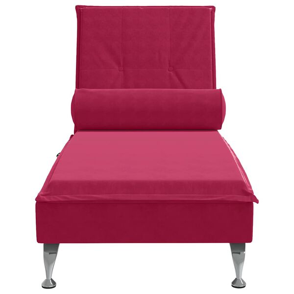 vidaXL Chaise longue de massage avec traversin rouge bordeaux velours