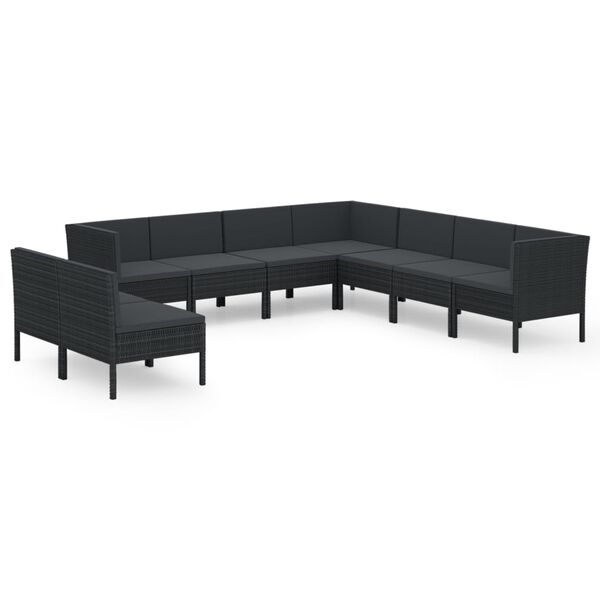 vidaXL Salon de jardin 9 pcs avec coussins R&eacute;sine tress&eacute;e Noir