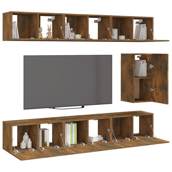 vidaXL Ensemble de meubles TV 7 pcs Chêne fumé Bois d'ingénierie