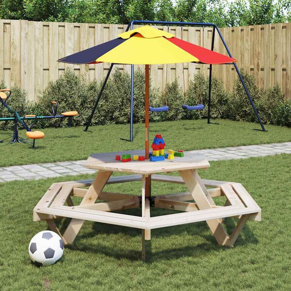 vidaXL Table de pique-nique pour 6 enfants avec bancs hexagonal sapin