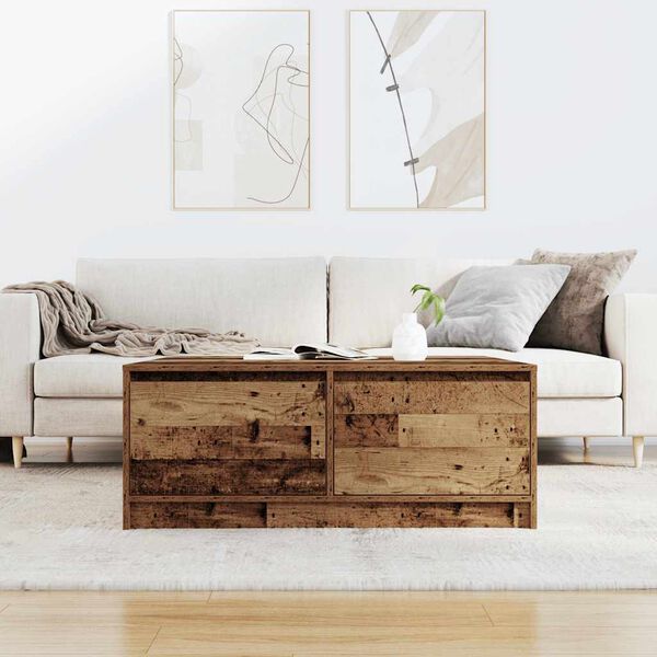 vidaXL Table basse avec tiroirs vieux bois 100x100x40 cm