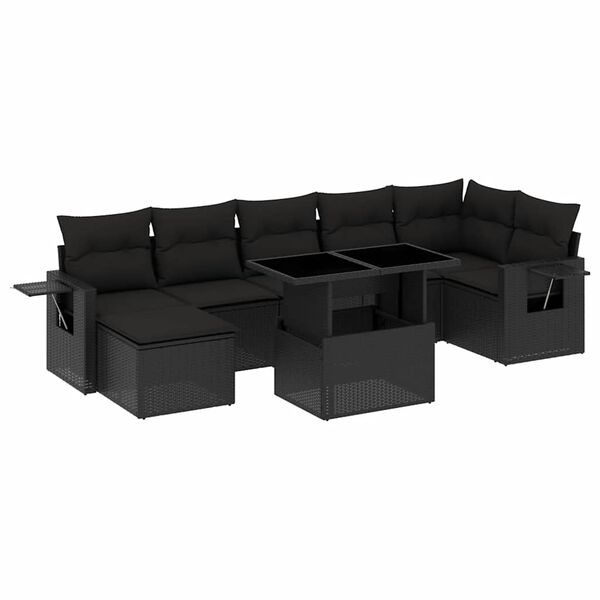 vidaXL Salon de jardin 8 pcs avec coussins noir r&eacute;sine tress&eacute;e