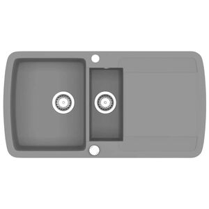 vidaXL &Eacute;vier de cuisine en granit Double bac Gris