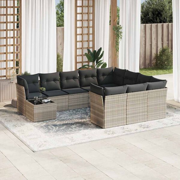 vidaXL Salon de jardin 11 pcs avec coussins gris clair r&eacute;sine tress&eacute;e