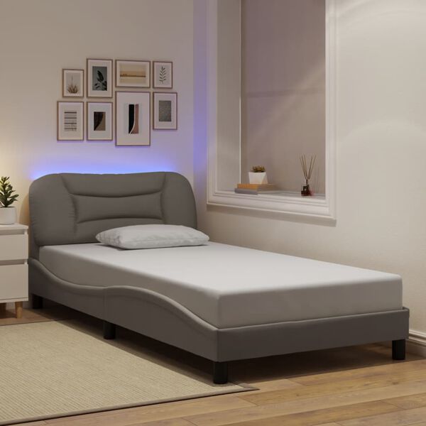 vidaXL Cadre de lit avec LED sans matelas Hvar taupe 100x200 cm tissu