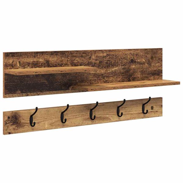 vidaXL Porte-manteau mural avec &eacute;tag&egrave;re Bois ancien 90 x 15 x 36 cm