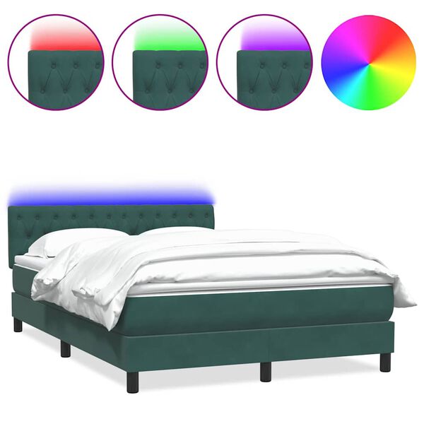 vidaXL Sommier &agrave; lattes de lit et matelas et LED vert fonc&eacute; 140x210cm velours