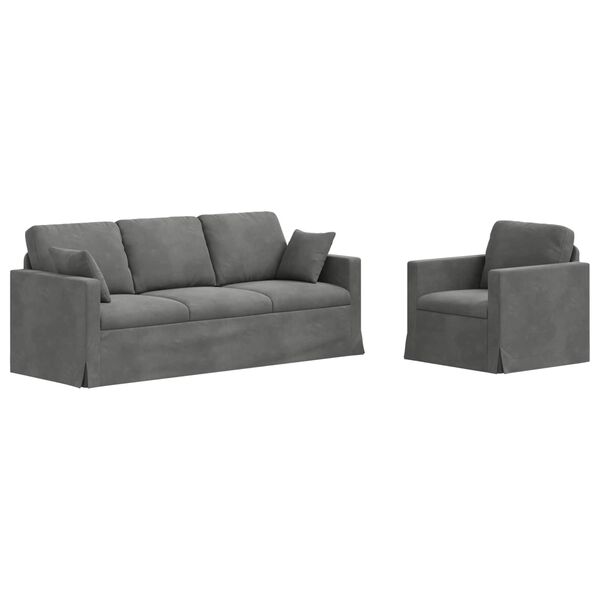vidaXL Canap&eacute; 2 pcs Gris fonc&eacute; 198 x 78 x 80 cm Velours