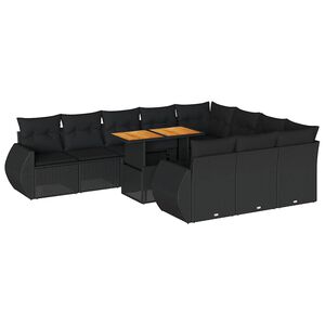 vidaXL Salon de jardin 11 pcs avec coussins noir r&eacute;sine tress&eacute;e