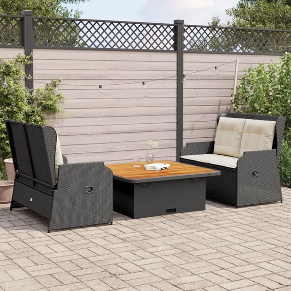 vidaXL Salon de jardin 3 pcs avec coussins Noir R&eacute;sine tress&eacute;e