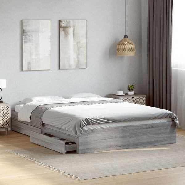 vidaXL Cadre de lit avec tiroirs sans matelas sonoma gris 160x200 cm