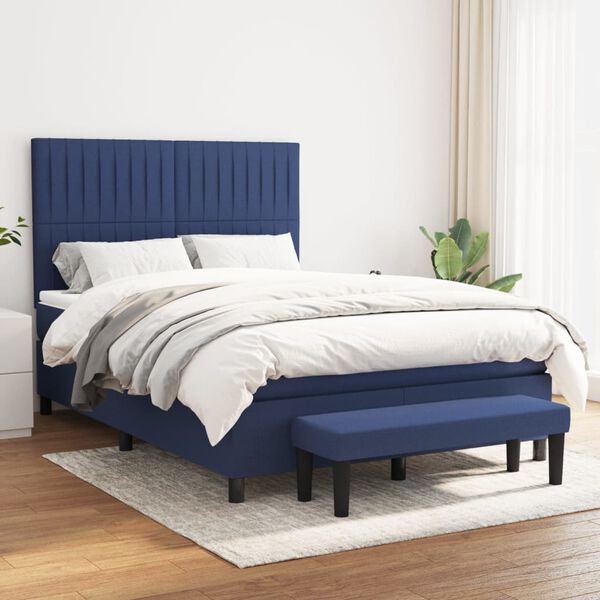 vidaXL Sommier &agrave; lattes de lit avec matelas Bleu 140x190 cm Tissu