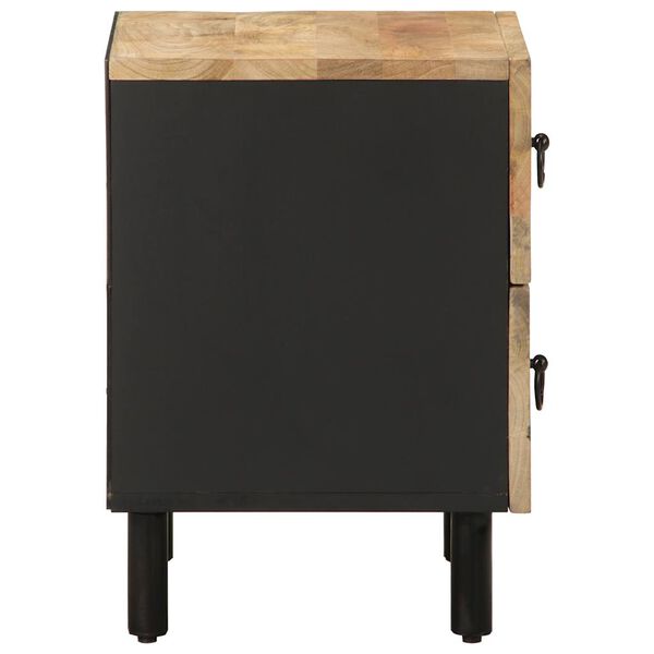 vidaXL Table de chevet noir 40x33,5x46 cm bois de manguier massif brut