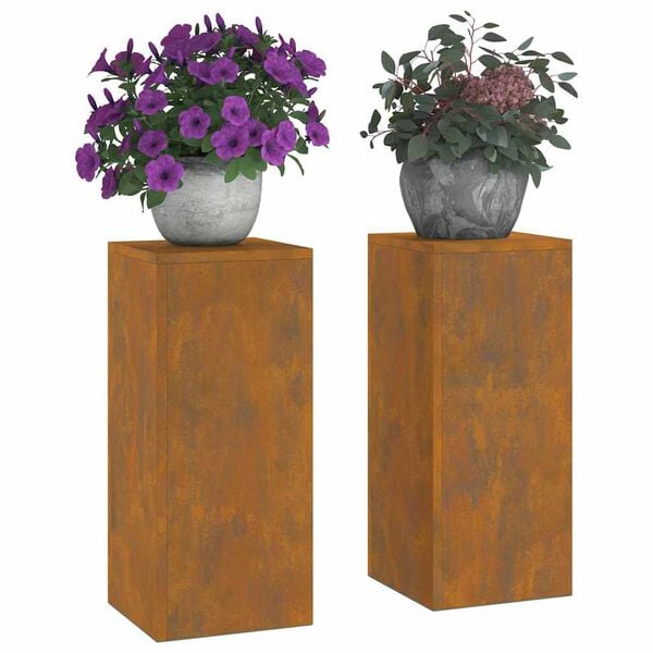 vidaXL Support de Plante 2 pcs Rouill&eacute; 24 x 24 x 55 cm