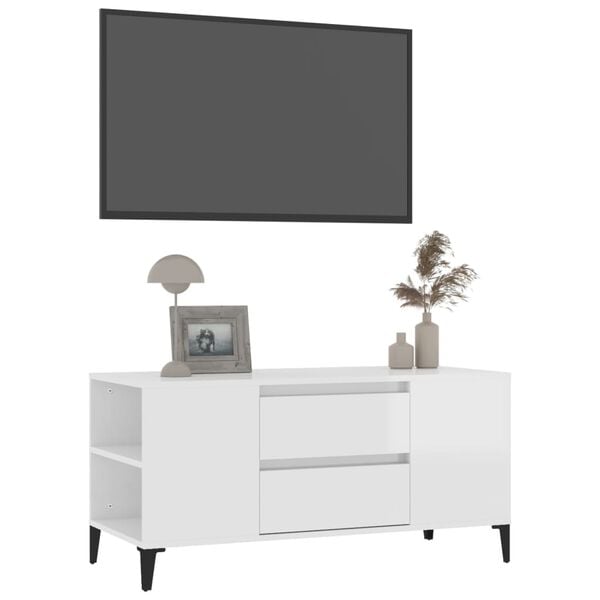 vidaXL Meuble TV Blanc brillant 102x44,5x50 cm Bois d'ingénierie