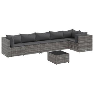 vidaXL Salon de jardin 7 pcs avec coussins Gris R&eacute;sine tress&eacute;e