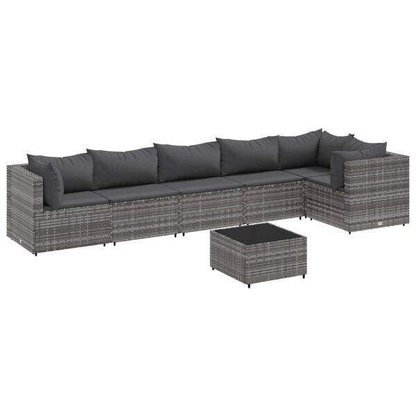 vidaXL Salon de jardin 7 pcs avec coussins Gris R&eacute;sine tress&eacute;e