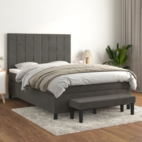 vidaXL Sommier &agrave; lattes de lit et matelas Gris fonc&eacute; 140x190cm Velours