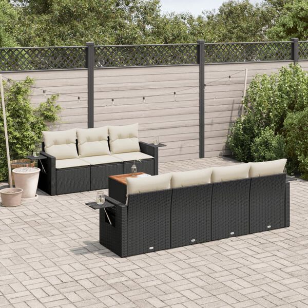 vidaXL Salon de jardin 8 pcs avec coussins noir r&eacute;sine tress&eacute;e
