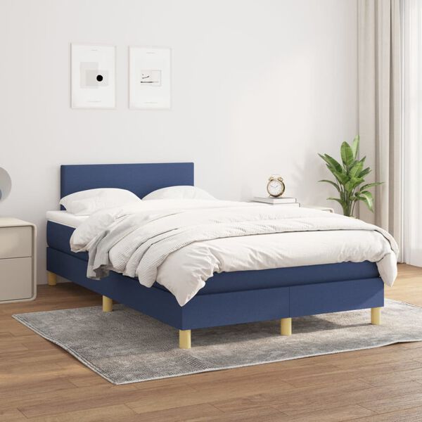 vidaXL Sommier &agrave; lattes de lit avec matelas Bleu 120x200 cm Tissu