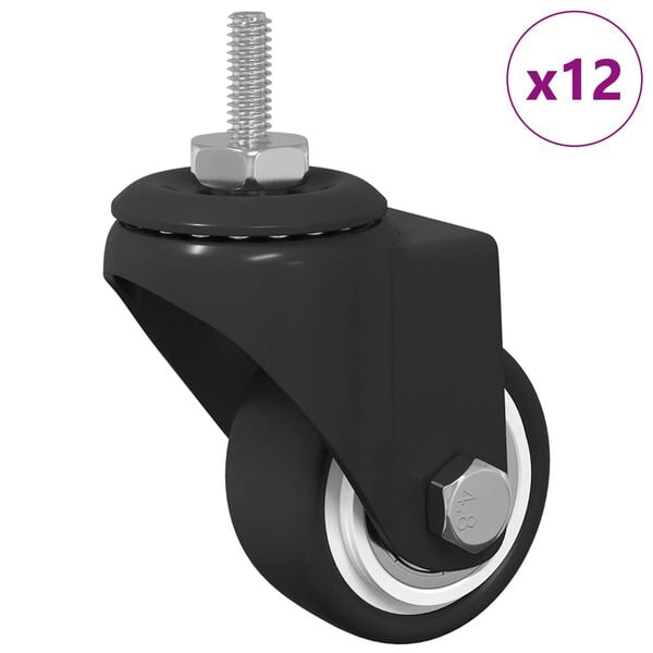vidaXL Roue pivotante 12 pcs Noir M6 mm Fer et nylon