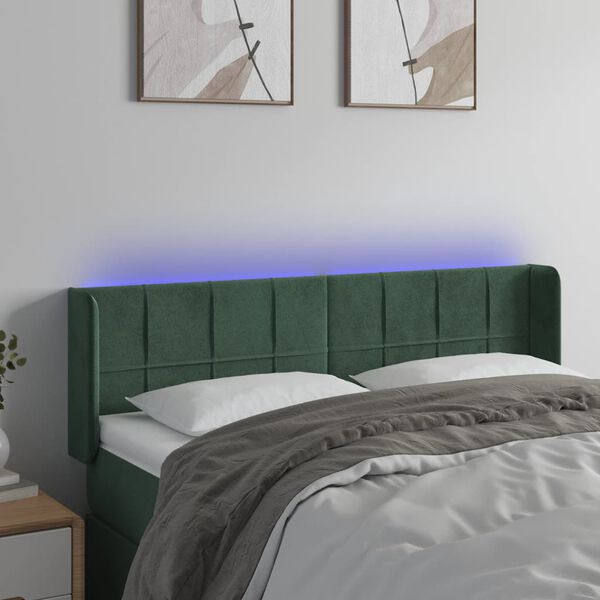 vidaXL T&ecirc;te de lit &agrave; LED Vert fonc&eacute; 147x16x78/88 cm Velours
