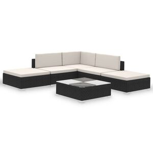 vidaXL Salon de jardin 6 pcs avec coussins résine tressée noir
