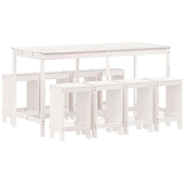 vidaXL Ensemble de bar de jardin 9 pcs blanc bois de pin massif