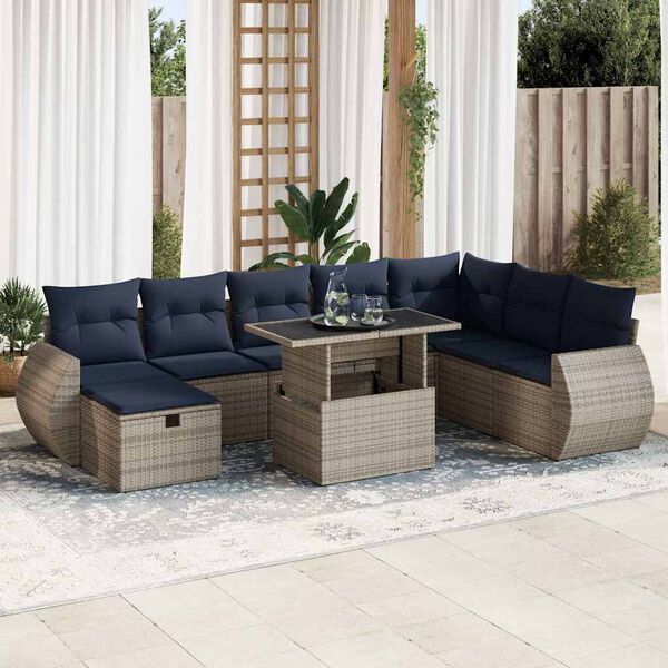 vidaXL Salon de jardin avec coussins 9pcs marron résine tressée acacia
