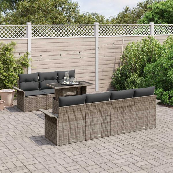 vidaXL Ensemble de canap&eacute; de jardin 8 pcs Gris Poly Rattan