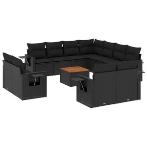 vidaXL Salon de jardin 12 pcs avec coussins noir r&eacute;sine tress&eacute;e